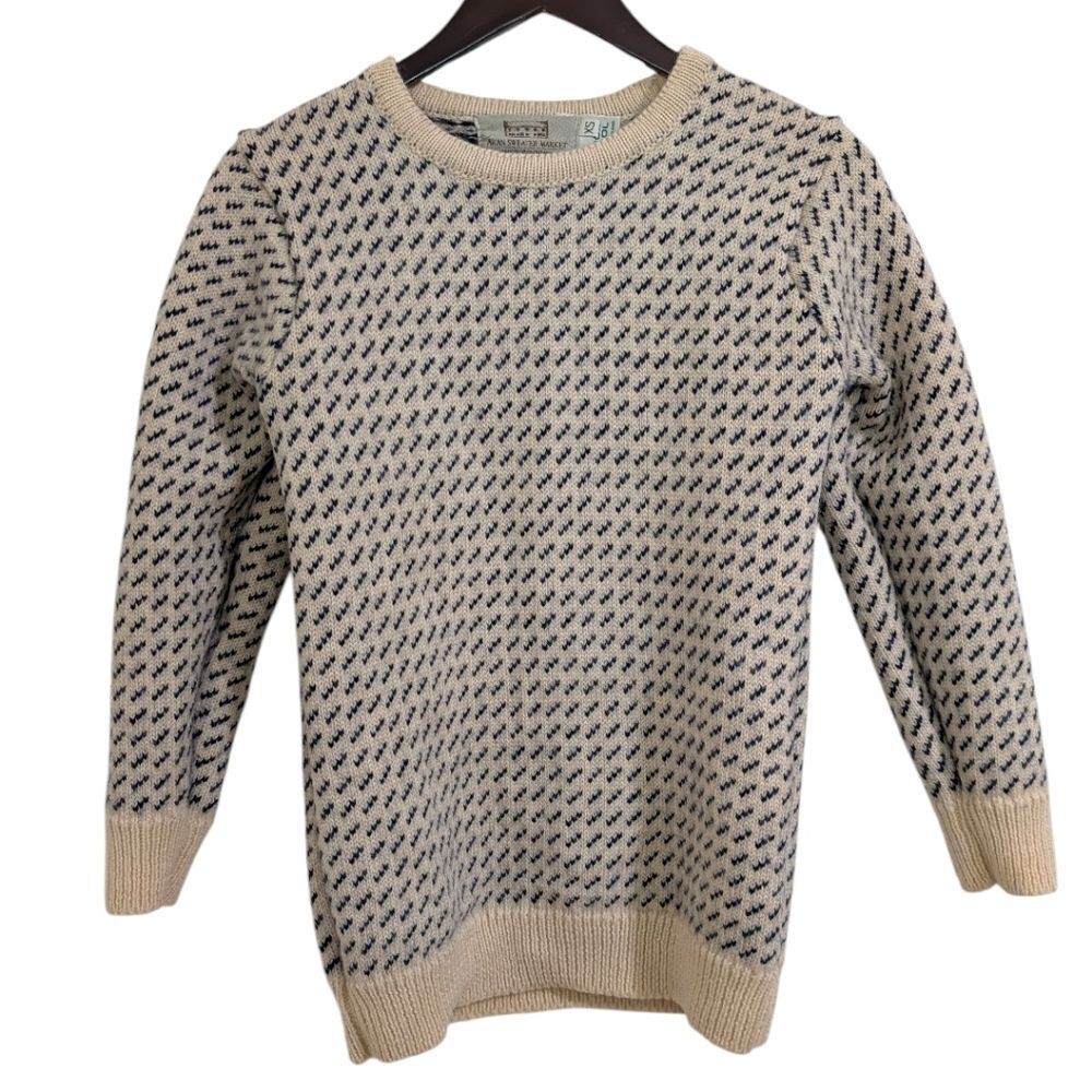 Aran Sweater Market 100% Wool Birdseye Knit Sweater Ireland XS Cream/Navy